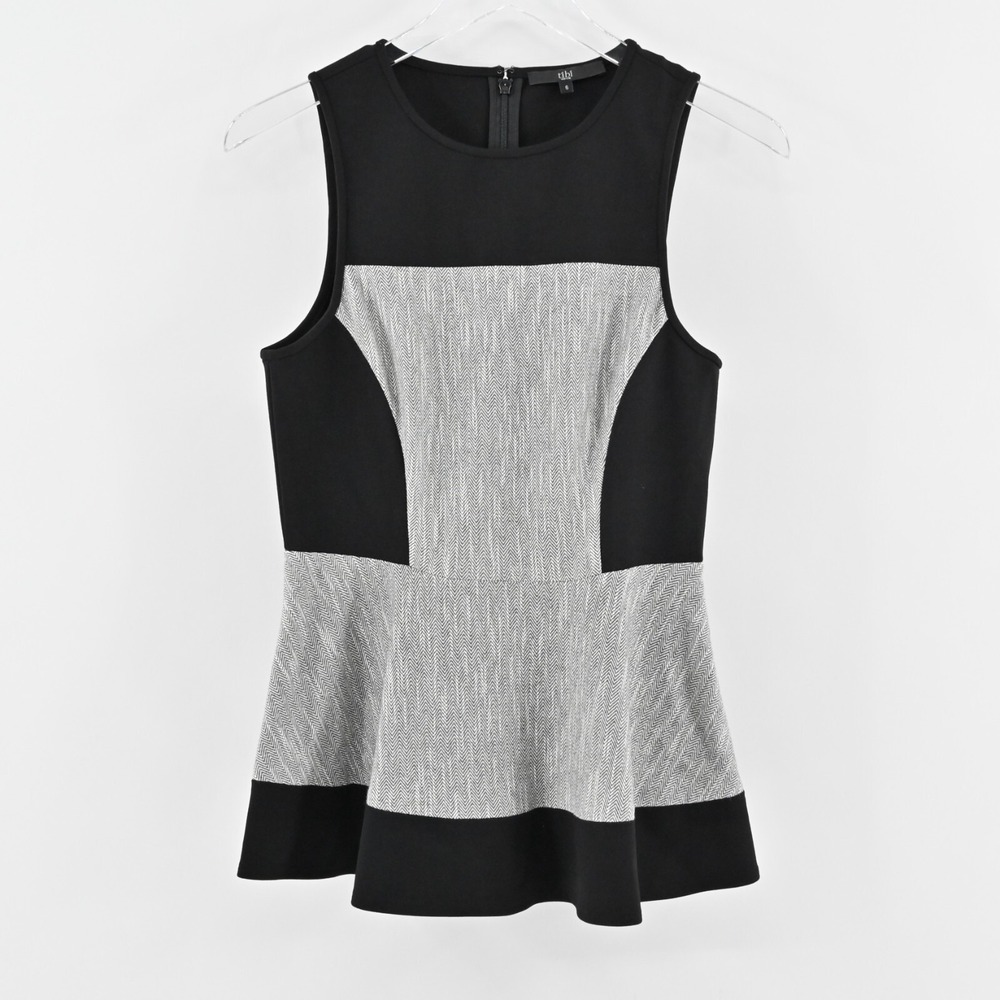 TIBI Womens Peplum‎ Top Size 6 Gray Black Colorblock Minimalist Sleevess Blouse